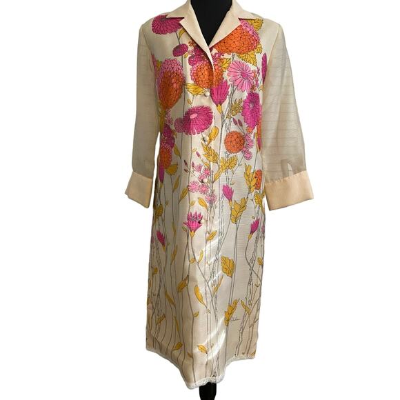 Vintage 1970s ALFRED SHAHEEN Floral Screen-Printed Shift‎ Dress zinnias - Picture 1 of 10